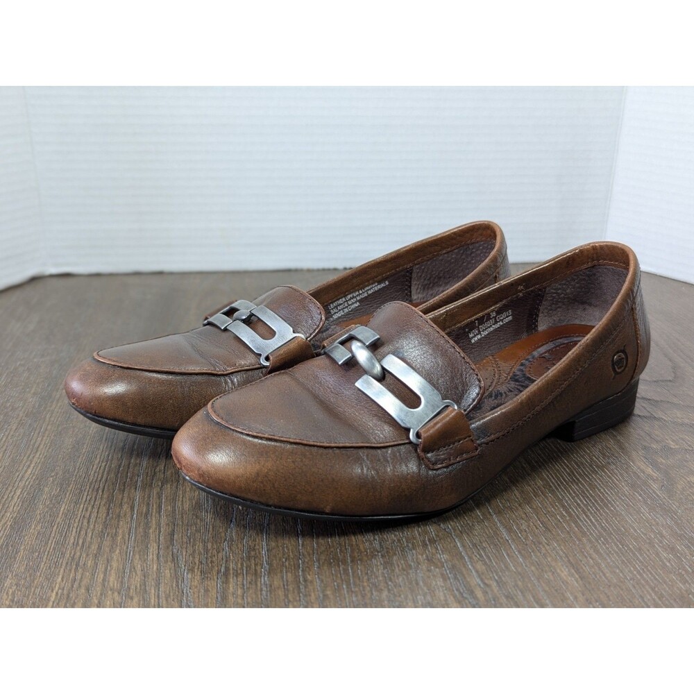 BORN Orin Leather Loafers Shoes Womens 7 Brown Buckle Slip On Comfort Logo